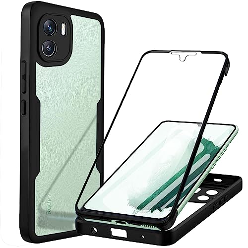 Hülle Kompatibel mit Redmi A1 360 Grad Stoßfest Schutzhülle Rundumschutz Cover Case mit Eingebautem Displayschutz Robust Bumper Durchsichtig Handyhülle Kompatibel mit Xiaomi Redmi A1/Redmi A2- Schwarz von Yutwo