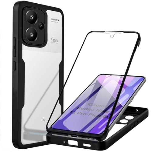 Hülle Kompatibel mit Redmi Note 13 Pro Plus 5G 360 Grad Stoßfest Schutzhülle Rundumschutz Case mit Eingebautem Displayschutz Robust Bumper Durchsichtig Handyhülle für Redmi Note 13 Pro+ 5G, Schwarz von Yutwo