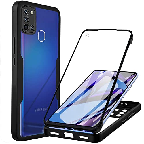 Hülle Kompatibel mit Samsung A21S 360 Grad Stoßfest Schutzhülle Rundumschutz Cover Case mit Eingebautem Displayschutz Robust Bumper Durchsichtig Handyhülle für Samsung Galaxy A21S - Schwarz von Yutwo