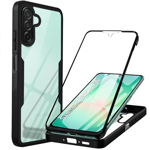 Hülle Kompatibel mit Samsung A26 5G Handyhülle 360 Stoßfest Schutzhülle Rundumschutz Cover Case mit Eingebautem Displayschutz Robust Transparent Silicon Handyhülle für Samsung Galaxy A26, Schwarz Hülle Kompatibel mit Samsung A26 5G Handyhülle 360 Stoßfest Schutzhülle Rundumschutz Cover Case mit Eingebautem Displayschutz Robust Transparent Silicon Handyhülle für Samsung Galaxy A26, Schwarz von Yutwo