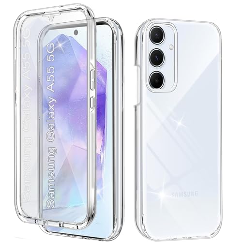 Hülle Kompatibel mit Samsung A55 5G 360 Grad Stoßfest Schutzhülle Rundumschutz Cover Case mit Eingebautem Displayschutz Robust TPU Bumper Durchsichtig Handyhülle für Samsung Galaxy A55 5G, Clear von Yutwo