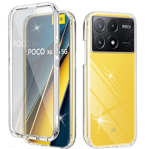 Hülle Kompatibel mit Xiaomi Poco X6 Pro 5G 360 Grad Stoßfest Schutzhülle Rundumschutz Cover Case mit Eingebautem Displayschutz Robust TPU Bumper Durchsichtig Handyhülle für Xiaomi Poco X6 Pro, Clear von Yutwo