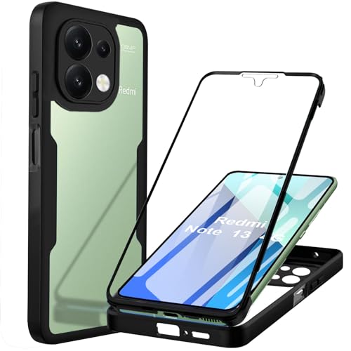 Hülle für Redmi Note 13 4G (Nicht für Note 13 5G) 360 Grad Stoßfest Schutzhülle Rundumschutz Cover Case mit Eingebautem Displayschutz Robust Durchsichtig Handyhülle für Xiaomi Redmi Note 13 4G,Schwarz von Yutwo