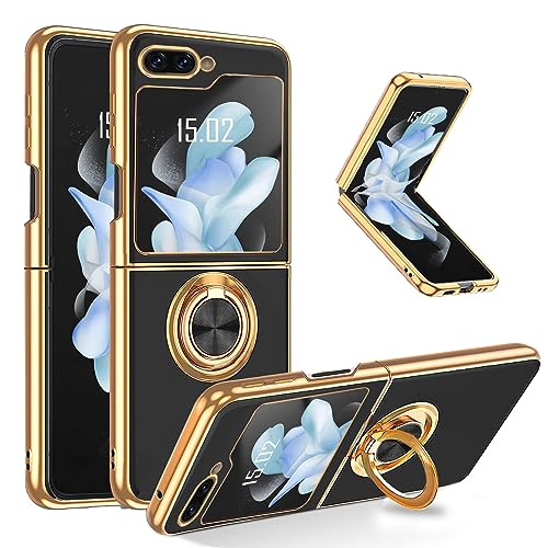 Hülle für Samsung Galaxy Z Flip5 Handyhülle mit 360° Rotating Magnetische Ring Ständer Case Weiche TPU Silikon Bumper Stoßfest Magnetische Autohalterung Schutzhülle für Samsung Z Flip 5, Schwarz von Yutwo