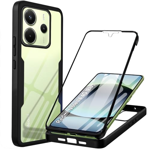 Hülle Kompatibel mit Xiaomi Redmi Note 14 4G (EU) 360 Grad Stoßfest Schutzhülle Rundumschutz Case mit Eingebautem Displayschutz Robust Bumper Durchsichtig Handyhülle für Redmi Note 14 4G (EU), Schwarz von Yutwo