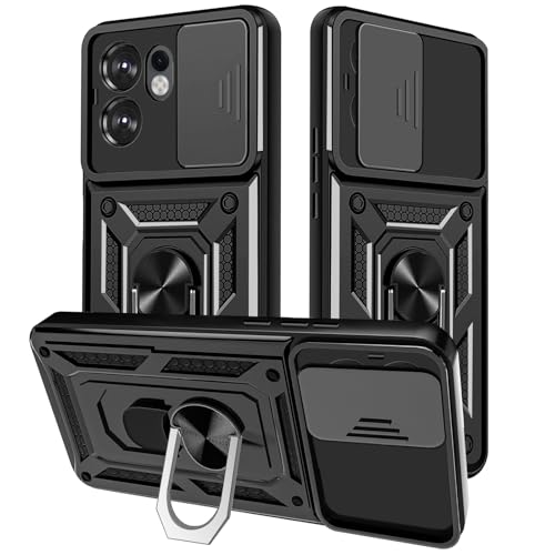 Yutwo Handyhülle für Oppo Reno 13 F 5G, Hülle für Oppo Reno 13 F 5G Kameraschutz Schutzhülle 360 Metall Ring Halter Stoßfest Handyhülle - Schwarz von Yutwo