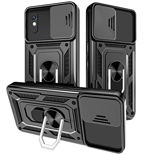 Yutwo Handyhülle für Xiaomi Redmi 9A/Redmi 9AT Hülle, Redmi 9AT Hülle Kameraschutz Schutzhülle 360 Metall Ring Halter Stoßfest Outdoor Case Handyhülle Redmi 9A Cover, Schwarz von Yutwo