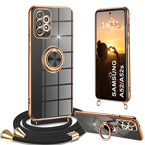 Yutwo Handykette Samsung A52 5G Hülle mit Band, Handyhülle Samsung A52 5G mit Band 360° Halter Ständer Silikon 360 Grad Ring Stoßfeste Schutzhülle für Samsung Galaxy A52S 5G/A52 5G, Schwarz von Yutwo