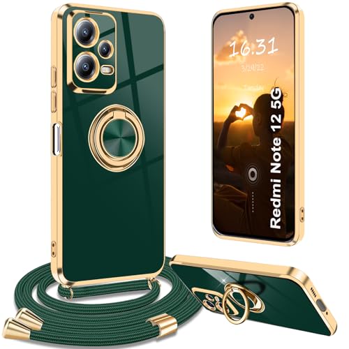 Yutwo Handykette Xiaomi Redmi Note 12 Pro 5G Hülle mit Band, Handyhülle Xiaomi Redmi Note 12 Pro 5G mit Band Kette Ständer Stoßfeste Schutzhülle Xiaomi Redmi Note 12 Pro 5G mit Band, Schwarz von Yutwo