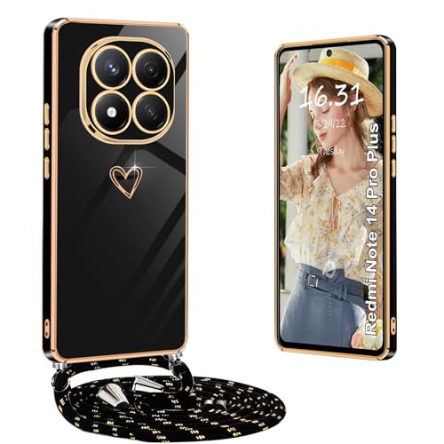 Yutwo Handykette für Redmi Note 14 Pro Plus Hülle mit Band, Handyhülle für Xiaomi Redmi Note 14 Pro 5G mit Band Hülle mit Love Herz Galvanik Kordel Schutzhülle mit Kette, Schwarz Yutwo Handykette für Redmi Note 14 Pro Plus Hülle mit Band, Handyhülle für Xiaomi Redmi Note 14 Pro 5G mit Band Hülle mit Love Herz Galvanik Kordel Schutzhülle mit Kette, Schwarz von Yutwo