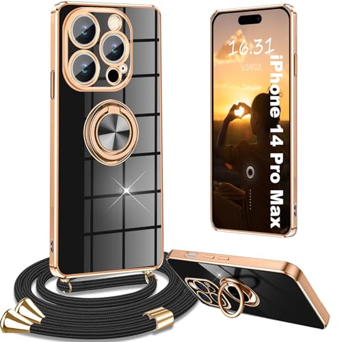 Yutwo Handykette iPhone 14 Pro Max Hülle Mit Band, Stoßfeste Schutzhülle Mit Kette Ständer, Schwarz Yutwo Handykette iPhone 14 Pro Max Hülle Mit Band, Stoßfeste Schutzhülle Mit Kette Ständer, Schwarz von Yutwo