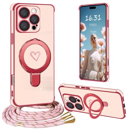 Yutwo Handykette iPhone 16 Pro Hülle mit Band, Handyhülle für iPhone 16 Pro mit Band Hülle Ständer mit Love Herz Schutzhülle für iPhone 16 Pro mit Band, Schwarz Yutwo Handykette iPhone 16 Pro Hülle mit Band, Handyhülle für iPhone 16 Pro mit Band Hülle Ständer mit Love Herz Schutzhülle für iPhone 16 Pro mit Band, Schwarz von Yutwo