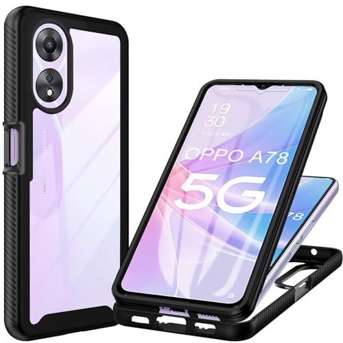 Yutwo Hülle Kompatibel mit Oppo A78 5G Handyhülle 360 Stoßfest Schutzhülle Rundumschutz Cover Case mit Eingebautem Displayschutz Robust Durchsichtig Handyhülle für Oppo A78 5G, Schwarz von Yutwo