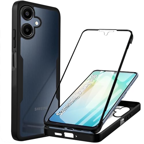 Hülle Kompatibel mit Samsung A06 4G Handyhülle 360 Stoßfest Schutzhülle Rundumschutz Cover Case mit Eingebautem Displayschutz Robust Transparent Silicon Handyhülle für Samsung Galaxy A06 4G, Schwarz von Yutwo
