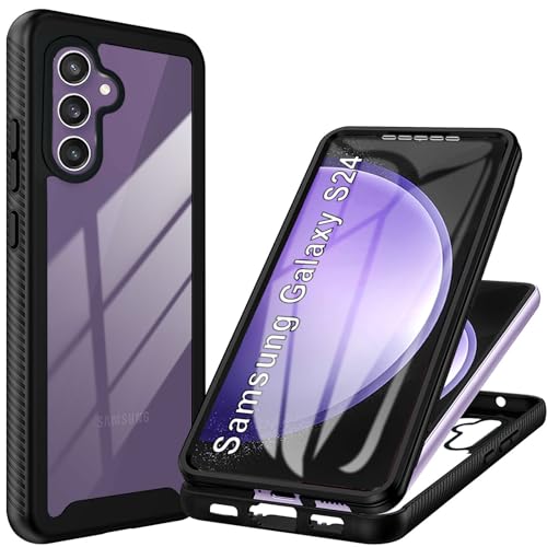 Yutwo Hülle Kompatibel mit Samsung Galaxy S24 Handyhülle 360 Stoßfest Schutzhülle Rundumschutz Cover Case mit Eingebautem Displayschutz Robust Durchsichtig Handyhülle für Samsung Galaxy S24, Schwarz von Yutwo