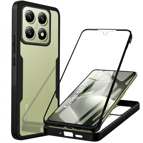 Yutwo Hülle Kompatibel mit Xiaomi 14T 5G 360 Grad Stoßfest Schutzhülle Rundumschutz Case mit Eingebautem Displayschutz Robust Bumper Durchsichtig Handyhülle für Xiaomi 14T 5G, Schwarz von Yutwo