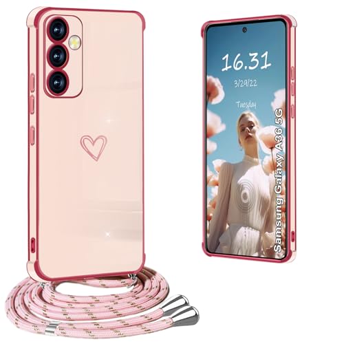Yutwo Hülle für Samsung Galaxy A36 5G mit Band, Handyhülle für Samsung A36 5G mit Band Silikon Stoßfeste Handykette Samsung A36 5G mit Herz Love Design Schutzhülle für Galaxy A36, Rosa Yutwo Hülle für Samsung Galaxy A36 5G mit Band, Handyhülle für Samsung A36 5G mit Band Silikon Stoßfeste Handykette Samsung A36 5G mit Herz Love Design Schutzhülle für Galaxy A36, Rosa von Yutwo