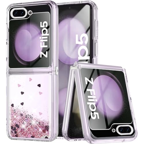 Yutwo Hülle für Samsung Galaxy Z Flip 5 5G, Glitzer Treibsand Silikon Stoßfest Samsung Z Flip 5 5G Handyhülle Transparent TPU Bumper Schutzhülle Samsung Z Flip 5 5G Quicksand Case, Roségold von Yutwo