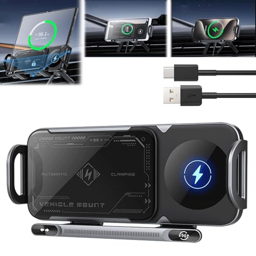 2024 High Intelligent Mobile Phone/Pad Holder, Handyhalterung Auto, Kabelloses Autoladegerät Handyhalterung, 2 in 1 Automatisch Drehbar Tablet Halterung Auto, Universelle Autohalterung (Silber) von YuuFcy