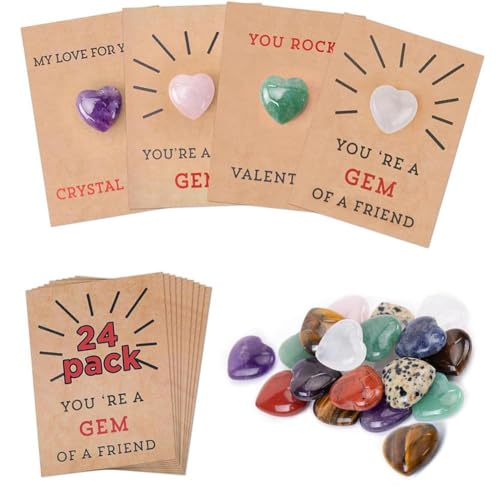YuuFcy 24 Pack Valentines Cards with Heart-Shape Crystals, Valentinstag Karte,Valentinskarte mit Herz, Personalisierte Romantische Karte, Valentines Day Gifts for Kids (24Pack) von YuuFcy
