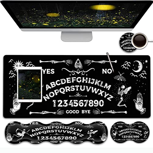 Gaming-Mauspad und Tastatur-Handgelenkauflage, großes erweitertes Mauspad, 80x20 cm, ergonomischer Memory-Schaumstoff, Handgelenkauflage + Schreibtischmatte, Ouija-Tafelmuster, schwarze Maus pad von Yuxcfhjfe