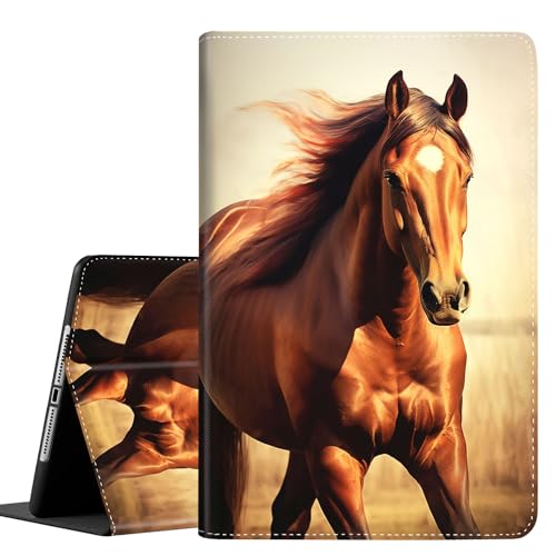 Hülle für iPad 9. / 8. / 7. Generation (2021/2020/2019) 10,2 Zoll / iPad Air 10,5 Zoll 2019 / iPad Pro 10,5 Zoll, Leder Smart Cover mit Auto Wake/Sleep, Pferd von Yuxcfhjfe