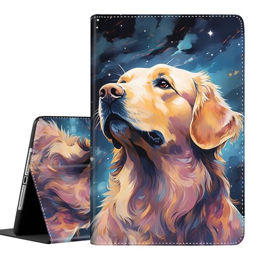 Schutzhülle für iPad (A16) 11. Generation 2025, iPad 10. Generation 2022, 10,9 Zoll, Multi-Winkel-Ständer, Smart-Cover, stoßfest, mit automatischer Wake/Sleep-Funktion, Golden Retriever Hund von Yuxcfhjfe