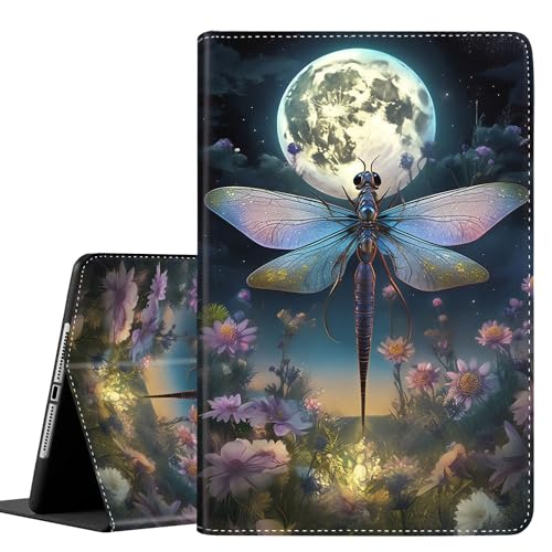 Schutzhülle für iPad (A16) 11. Generation 2025, iPad 10. Generation 2022, 10,9 Zoll, Multi-Winkel-Ständer, Smart-Cover, stoßfest, mit automatischer Wake/Sleep-Funktion, Libelle Mond von Yuxcfhjfe
