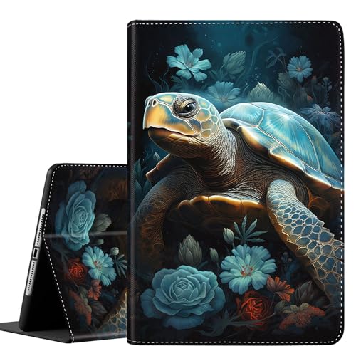 Schutzhülle für iPad (A16) 11. Generation 2025, iPad 10. Generation 2022, 10,9 Zoll, Multi-Winkel-Ständer, Smart-Cover, stoßfest, mit automatischer Wake/Sleep-Funktion, Schildkröten-Retro-Blume von Yuxcfhjfe