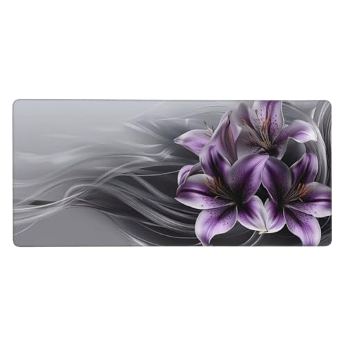 Mauspad Lila Groß 800x300x3 mm, Mousepad XXL Blumen Schreibtischunterlage mit Genähten Kanten, Gaming Mauspad mit Rutschfeste Unterseite, Desk Mat für PC-Büro, Laptop, Compute, Frauen Geschenke-X1403 von Yuxeawue