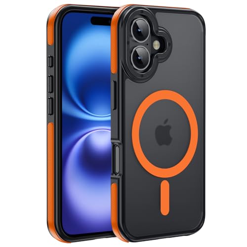 Yzoiko Starke magnetische Schutzhülle für iPhone 16 [3 m Schutz in Militärqualität], kompatibel mit MagSafe, stoßfest, dünn, 15,5 cm (6,1 Zoll) 16 Handyhülle, orangefarbener Bumper von Yzoiko