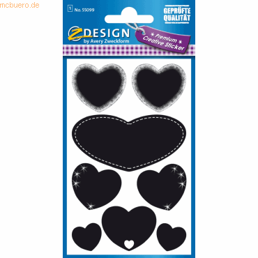 10 x Z-Design Creative Tafeletikett Herzen 8 Motive schwarz 1 Bogen von Z-Design