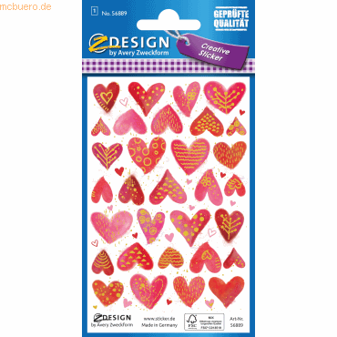 10 x Z-Design Deko Sticker Papier Herzen mehrfarbig 47 Aufkleber von Z-Design