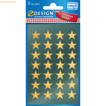 10 x Z-Design Sticker Weihnacht Glanzfolie 2 Bogen Motiv Sterne gold von Z-Design