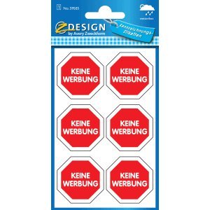 Z-Design 10 x Hinweisetikett 6 Etiketten Motiv Keine Werbung auf Stopschild von Z-Design