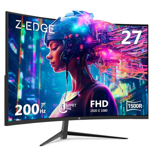 Z-Edge 27 Zoll Curved Gaming Monitor 200Hz 1ms MPRT, Full HD 1500R Curved Display, VA Panel, FreeSync, HDMI 2.0 & DisplayPort 1.4 - Schwarz von Z Z-Edge
