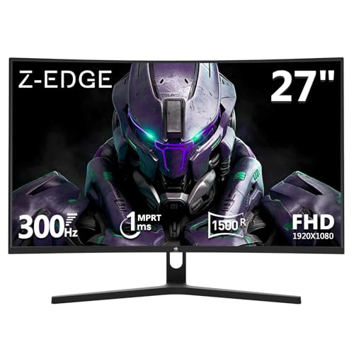 Z-Edge 27 Zoll Curved Gaming Monitor 300Hz (DP) 240Hz (HDMI) 1ms MPRT Full HD 1080P VA Panel 16:9 LED Bildschirm, 250cd/m² Helligkeit, FreeSync, HDR10, DisplayPort1.4 & HDMI2.0, VESA Kompatibel von Z Z-Edge