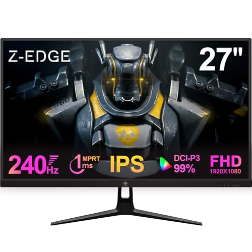 Z-Edge 27 Zoll Gaming Monitor 240Hz 1ms MPRT Full HD IPS LED Monitor, 400cd/m² Helligkeit, FreeSync, HDMI & DisplayPort, VESA Kompatibel, Lautsprecher - Schwarz von Z Z-Edge