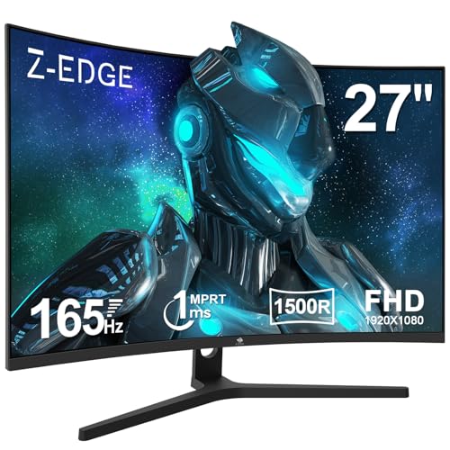 Z-Edge 27 Zoll 165Hz Curved Gaming Monitor 1ms MPRT Full HD 1080P VA Panel 1500R 16:9 Curved LED Bildschirm, FreeSync HDR10, DisplayPort1.4 & HDMI2.0, Unterstützt VESA 100x100mm von Z Z-Edge