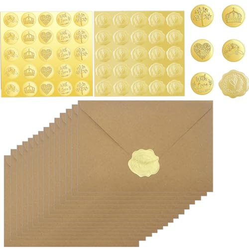 50x Briefumschläge Kraftpapier mit 50 Siegel Selbstklebend Briefumschlag Aufkleber,Briefkuvert Briefhülle für Grußkarten Einladung zum Hochzeit Weihnachten Geburtstag Taufe Party 50x Briefumschläge Kraftpapier mit 50 Siegel Selbstklebend Briefumschlag Aufkleber,Briefkuvert Briefhülle für Grußkarten Einladung zum Hochzeit Weihnachten Geburtstag Taufe Party von ZABARE