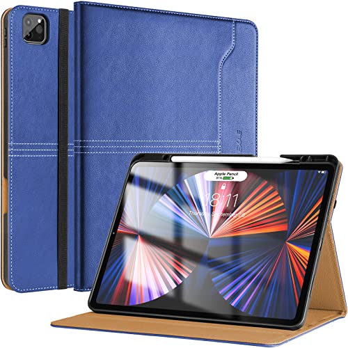 ZAEXAE Hülle für iPad Pro 12.9 Zoll 2022/2021/2020/2018 (6./5./4./3. Generation) mit Stifthalter, PU Leder Folio Case Stoßfest mit Tasche und Auto Wake/Sleep Funktion, Multi-Winkel Ständer, Blau von ZAEXAE