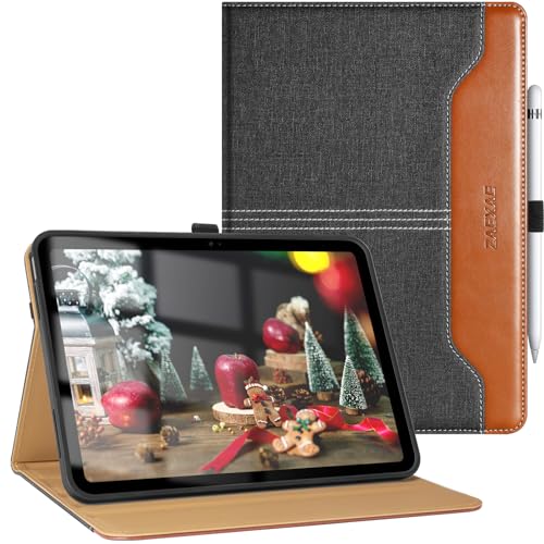 ZAEXAE Hülle für ipad 10. Generation 2022, ipad 10,9 Zoll mit Stifthalter, PU Leder Tablet Hülle mit Auto Schlaf/Aufwach Funktion Rückseite, Schwarz/Braun von ZAEXAE