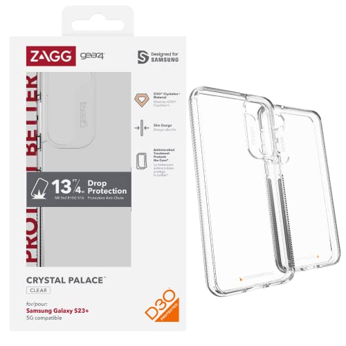 Gear4 Crystal Palace D30 Protective Case for Samsung Galaxy S23,+, 6.6in, Slim, Shockproof, Wireless Charging, Advanced Impact Protection, Solid Grip, Lightweight, (Clear) von ZAGG