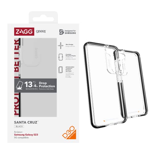 Gear4 Santa Cruz D30 Protective Case for Samsung Galaxy S23, 6.1in, Slim, Improved Grip, Advanced Clarity, Wireless Charging, Shockproof, (Black) von ZAGG