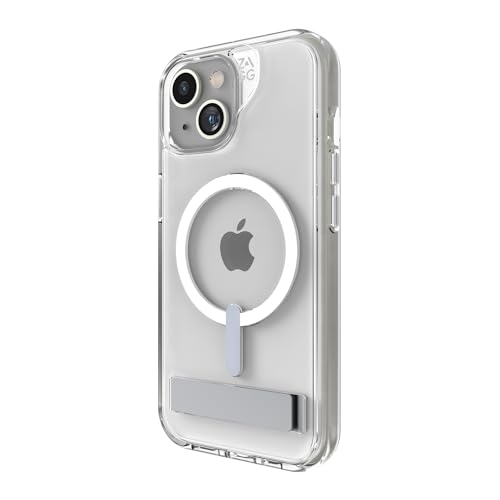 ZAGG Crystal Palace Snap KS, Graphen-verstärkte Hülle mit Ständer für iPhone 13, 14 und 15 [6.1-Inch], MagSafe kompatibel, kein Vergilben, stossfeste Abdeckung für die Rückseite (Transparent) von ZAGG