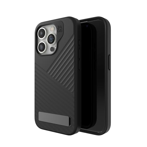 ZAGG Denali Snap KS, Graphen-verstärkte Hülle mit Ständer für iPhone 15 Pro [6.1-Inch], MagSafe kompatibel, Zwei-Schichten Design, stossfeste Abdeckung für die Rückseite (Schwarz) von ZAGG