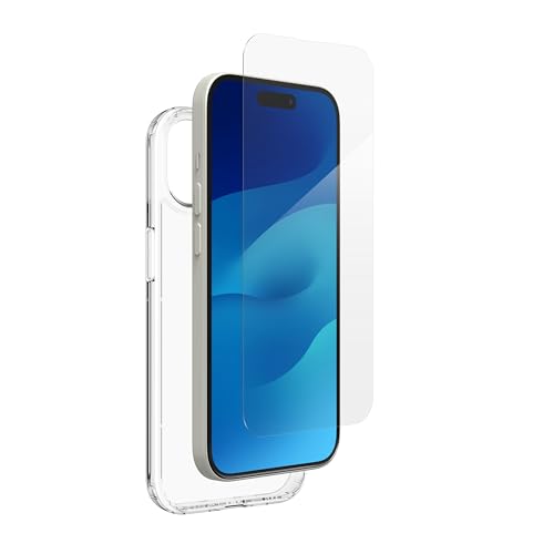 ZAGG InvisibleShield Glass Elite 360, Bundle, Displayschutz aus gehärtetem Glas und Hülle für iPhone 15 [6.1-Inch], schmutzabweisend, kratzfest, einfache Installation (Transparent) von ZAGG