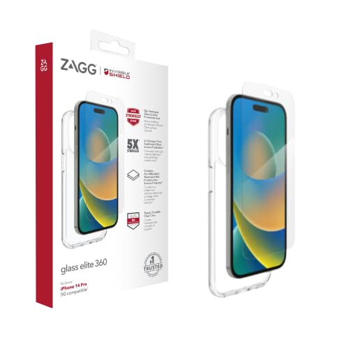 ZAGG InvisibleShield Glass Elite 360 Screen Protector & Clear Case Bundle Compatible for iPhone 14 Pro, Shockproof, Scratch Resistant, Glass-Like, Anti-Microbial, (Clear) von ZAGG