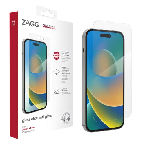 ZAGG InvisibleShield Glass Elite Screen Protector for iPhone 14 Pro, Anti-Glare, Shockproof, Smudgeproof, Scratch Resistant, Anti-Microbial, (Clear) von Invisible Shield