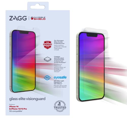 ZAGG InvisibleShield Glass Elite VisionGuard - Blaulichtfilter und antimikrobielle Behandlung schützen den Displayschutz - für iPhone 13 and iPhone Pro - Abdeckung: Standard-Bildschirm von ZAGG